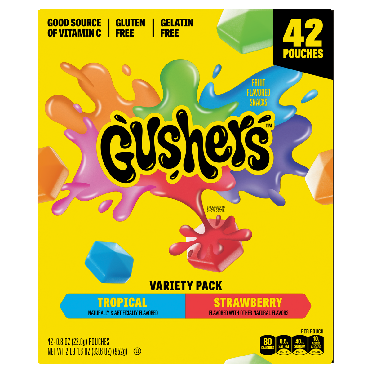 Gushers Fruit Flavored Snacks, Variety Pack, 0.8 oz, 42 ct