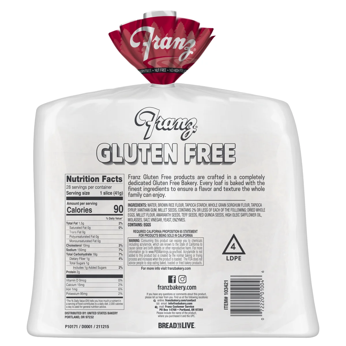 Franz Gluten Free 7 Grain Bread, 20 oz, 2 ct - Image 3