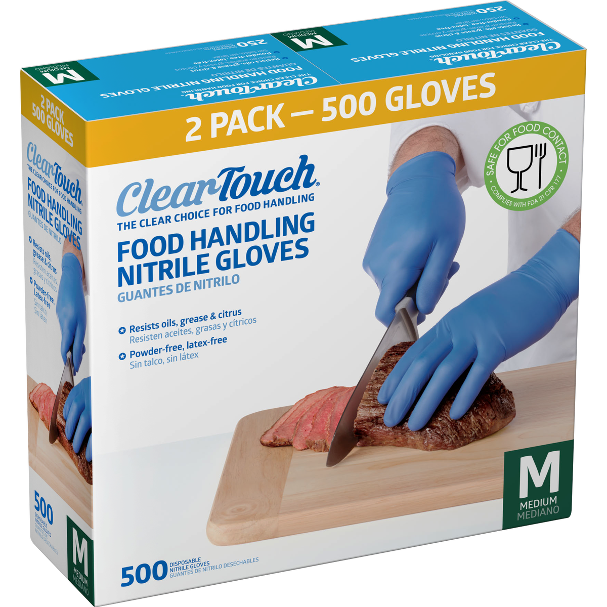 Clear-Touch Food Handling Nitrile Gloves, Medium, Blue, 500 ct