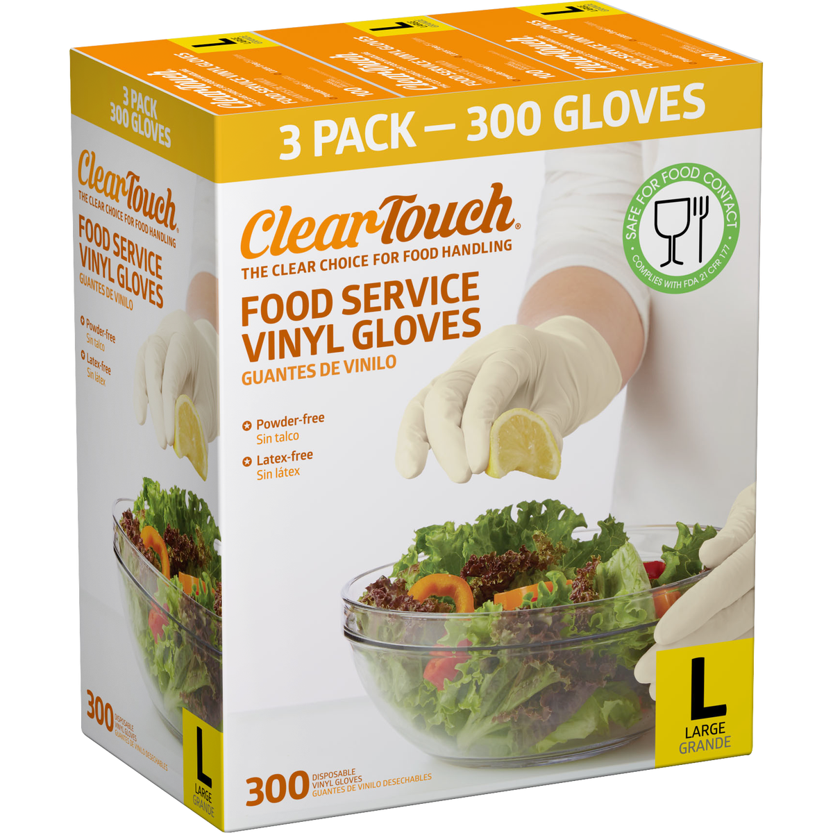 Clear-Touch Food Service Vinyl Gloves, Large, White, 300 ct