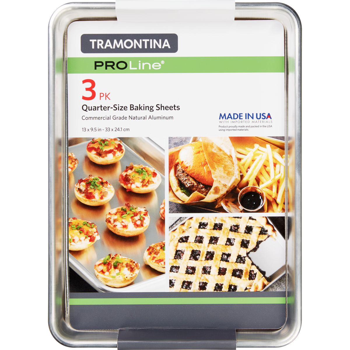 Tramontina Aluminum Baking Sheet Pan, Quarter Size, 9.5"L x 13"W, 3 ct - Image 2