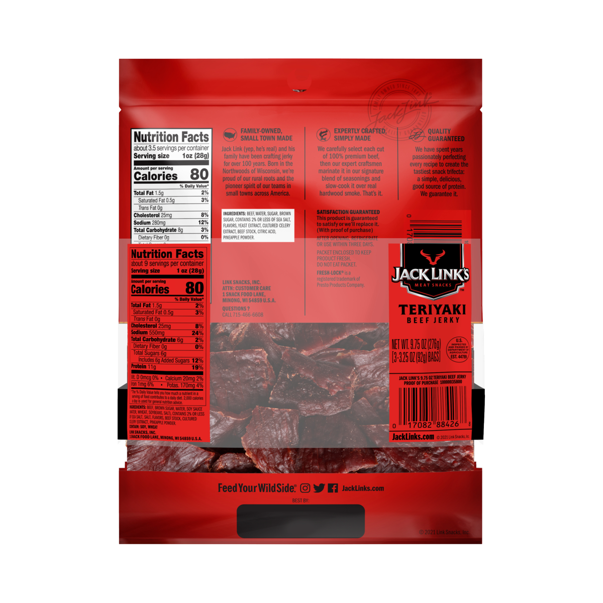 Jack Link's Beef Jerky, Teriyaki, 3.25 oz, 3 ct - Image 2