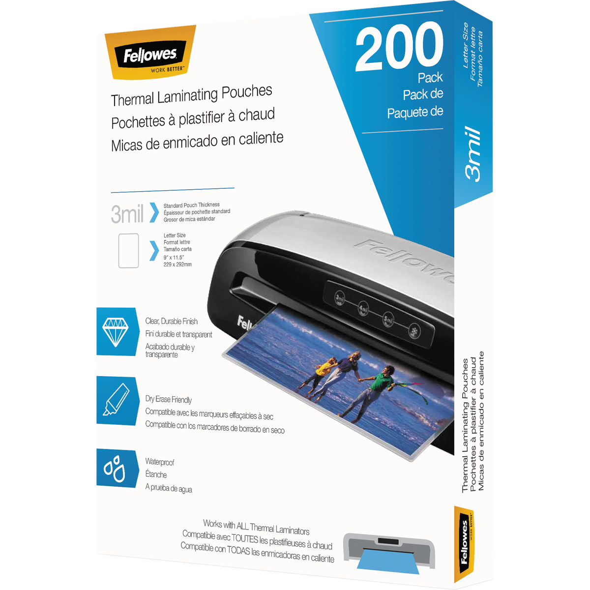Fellowes Thermal Laminating Pouches, Letter, 3 mil, 200 ct