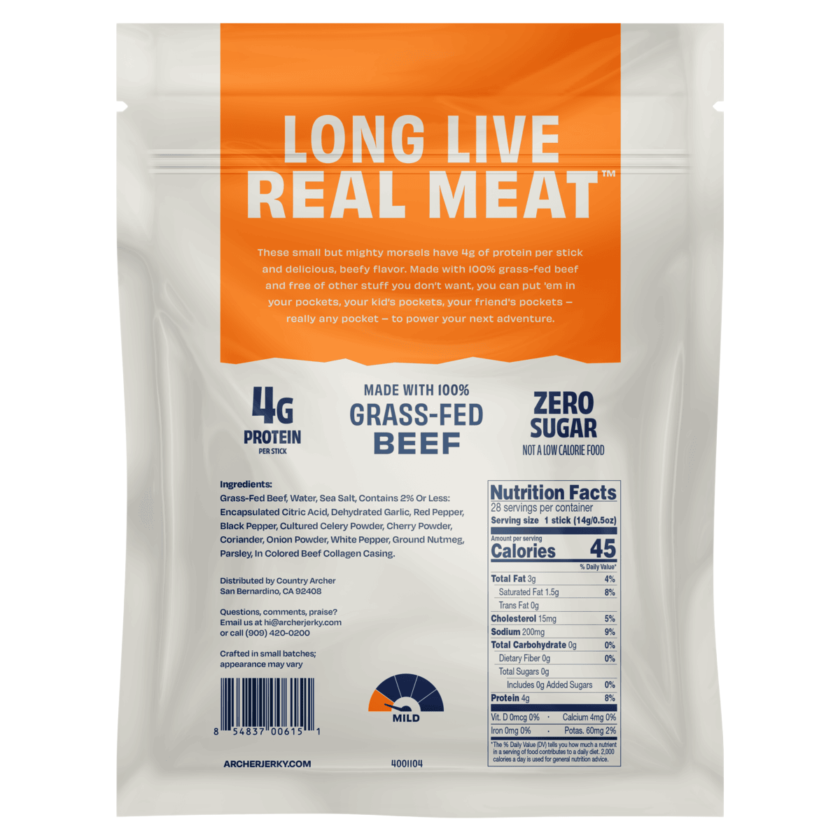 Archer Grass-Fed Beef Stick Minis, Original, 0.5 oz, 28 ct - Image 2