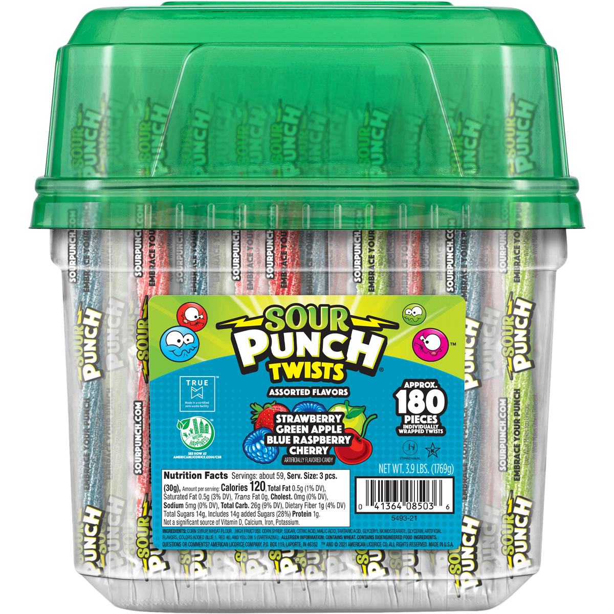 Sour Punch Twists, 6" Individually Wrapped Candy, Assorted Flavors, 180 ct
