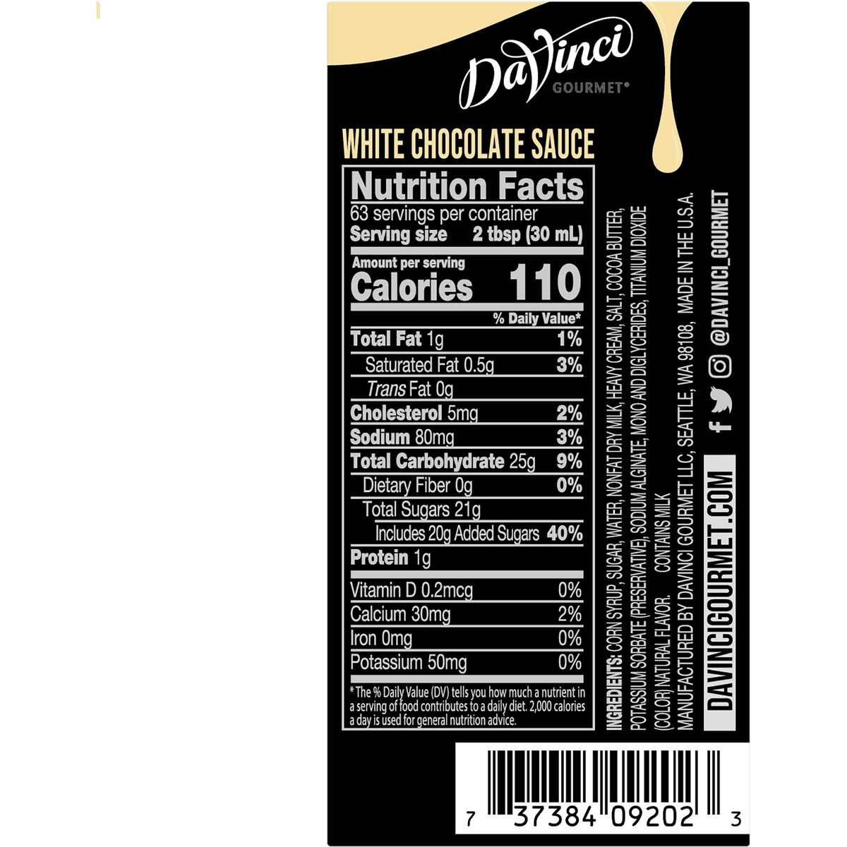 DaVinci Gourmet Sauce, White Chocolate, 64 fl oz - Image 2