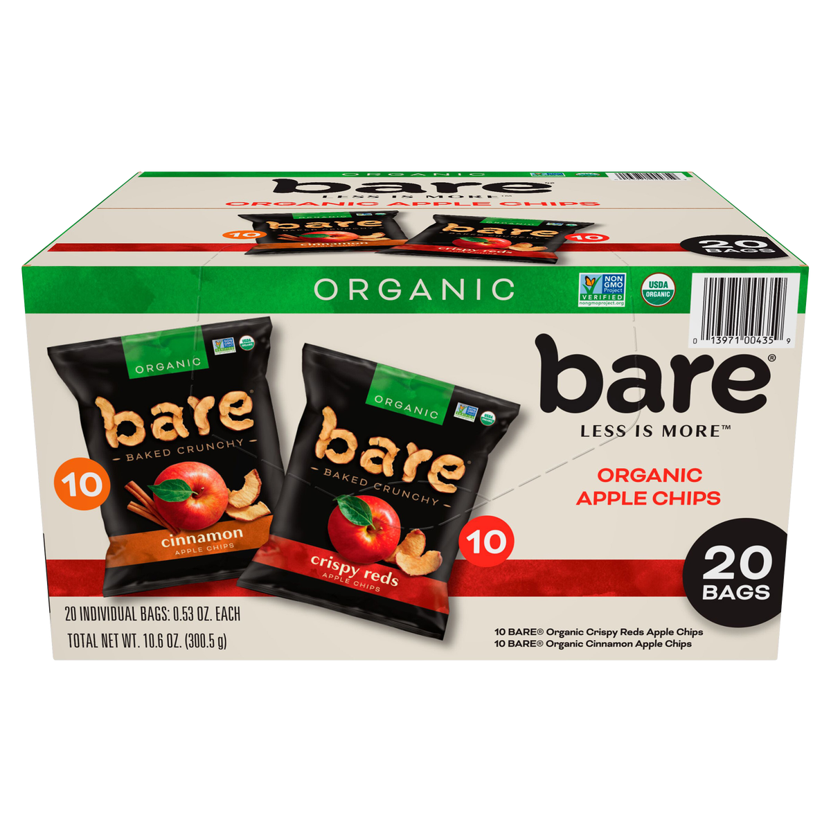 Bare Organic Apple Chips, Variety Pack, 0.53 oz, 20 ct