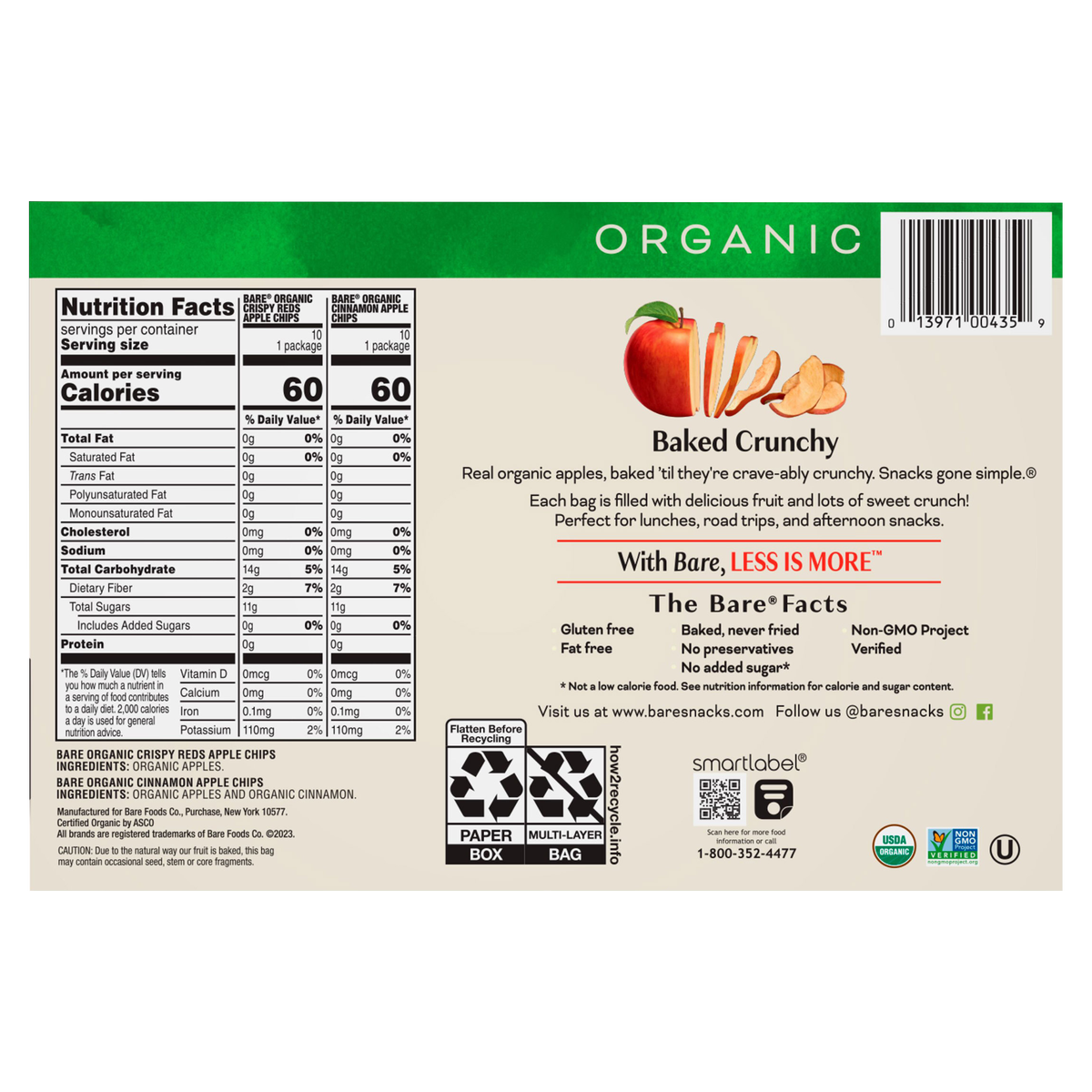 Bare Organic Apple Chips, Variety Pack, 0.53 oz, 20 ct - Image 2