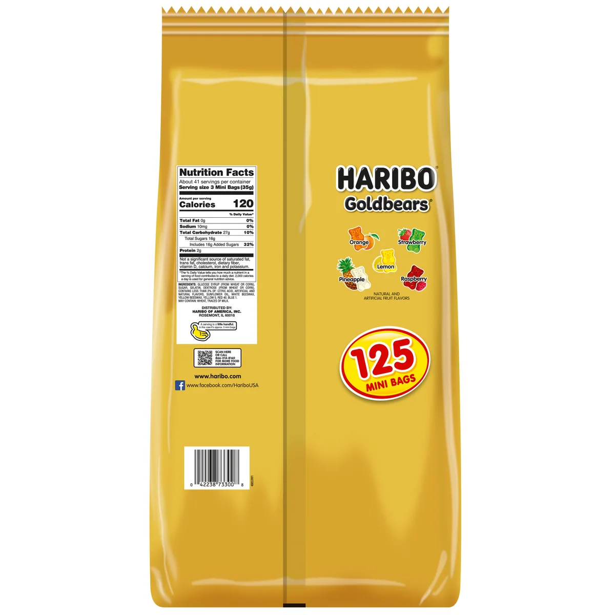 Haribo Goldbears Gummi Candy, Mini Bags, 0.4 oz, 125 ct - Image 2