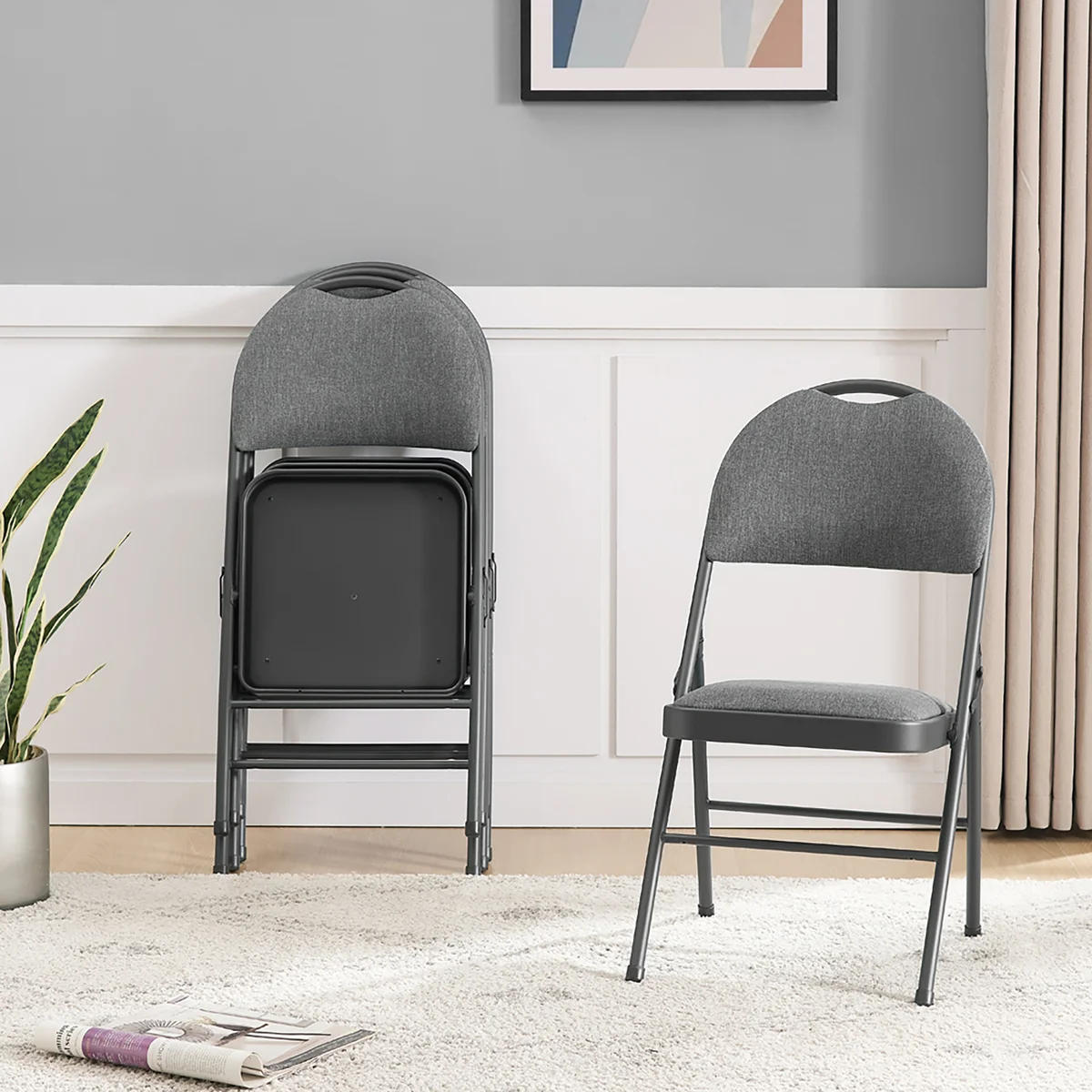 Maxchief Metal High Back Padded Folding Chair, Gray - Image 4