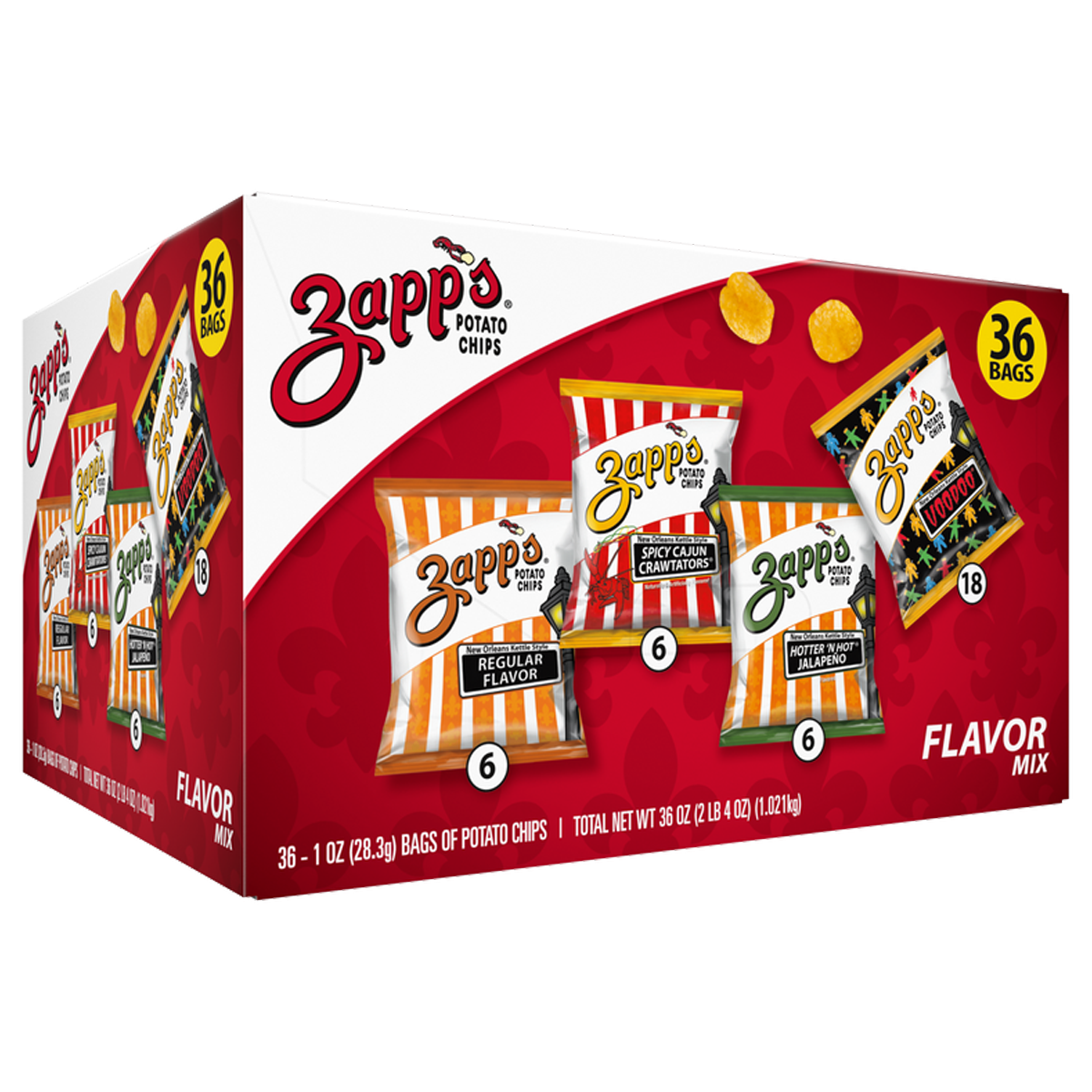 Zapp's Potato Chips, Variety Pack, 1 oz, 36 ct