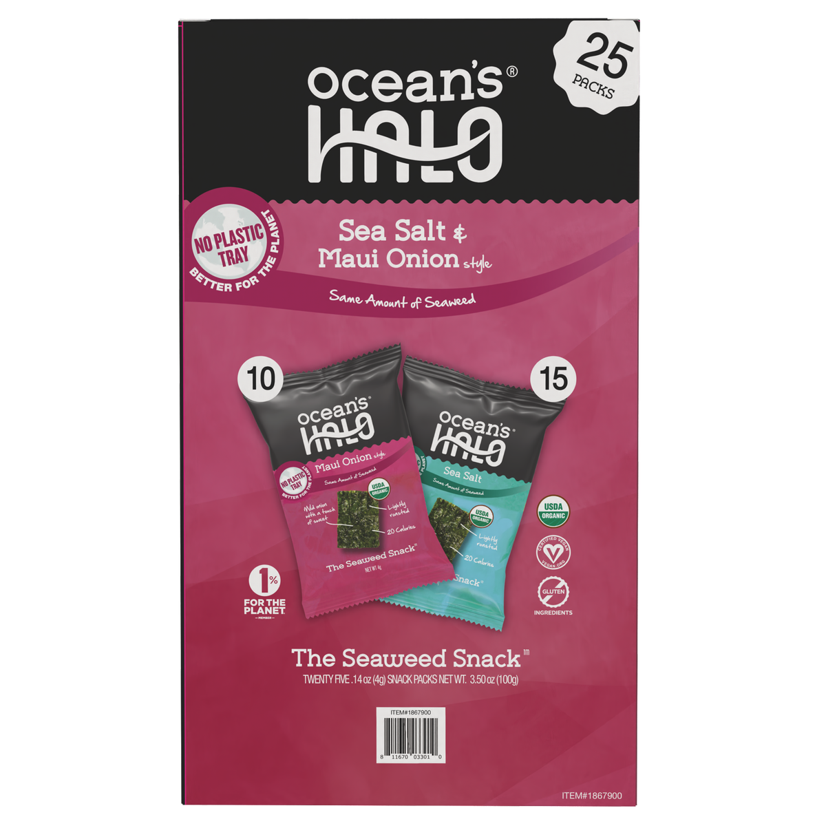 Ocean's Halo Organic Seaweed Snack, Maui Onion & Sea Salt, 0.14 oz, 25 ct - Image 2