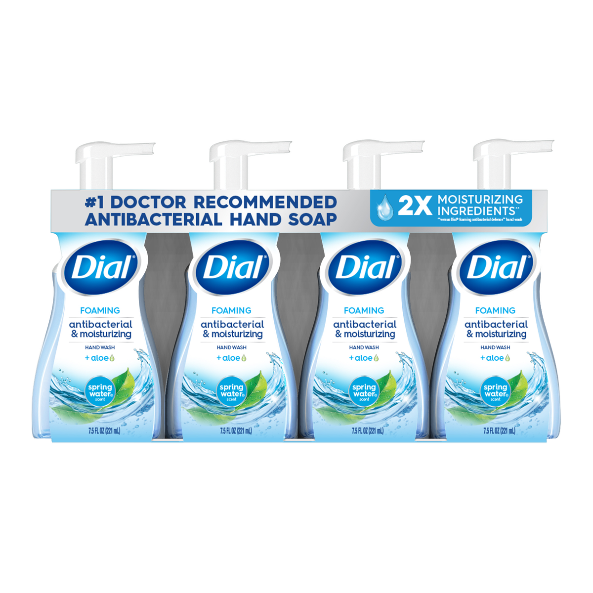 Dial Antibacterial & Moisturizing Foaming Hand Wash + Aloe, Spring Water Scent, 7.5 fl oz, 4 ct