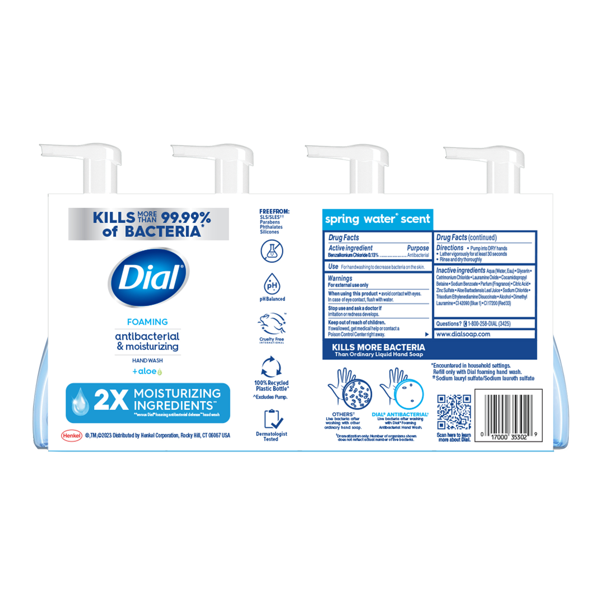 Dial Antibacterial & Moisturizing Foaming Hand Wash + Aloe, Spring Water Scent, 7.5 fl oz, 4 ct - Image 2