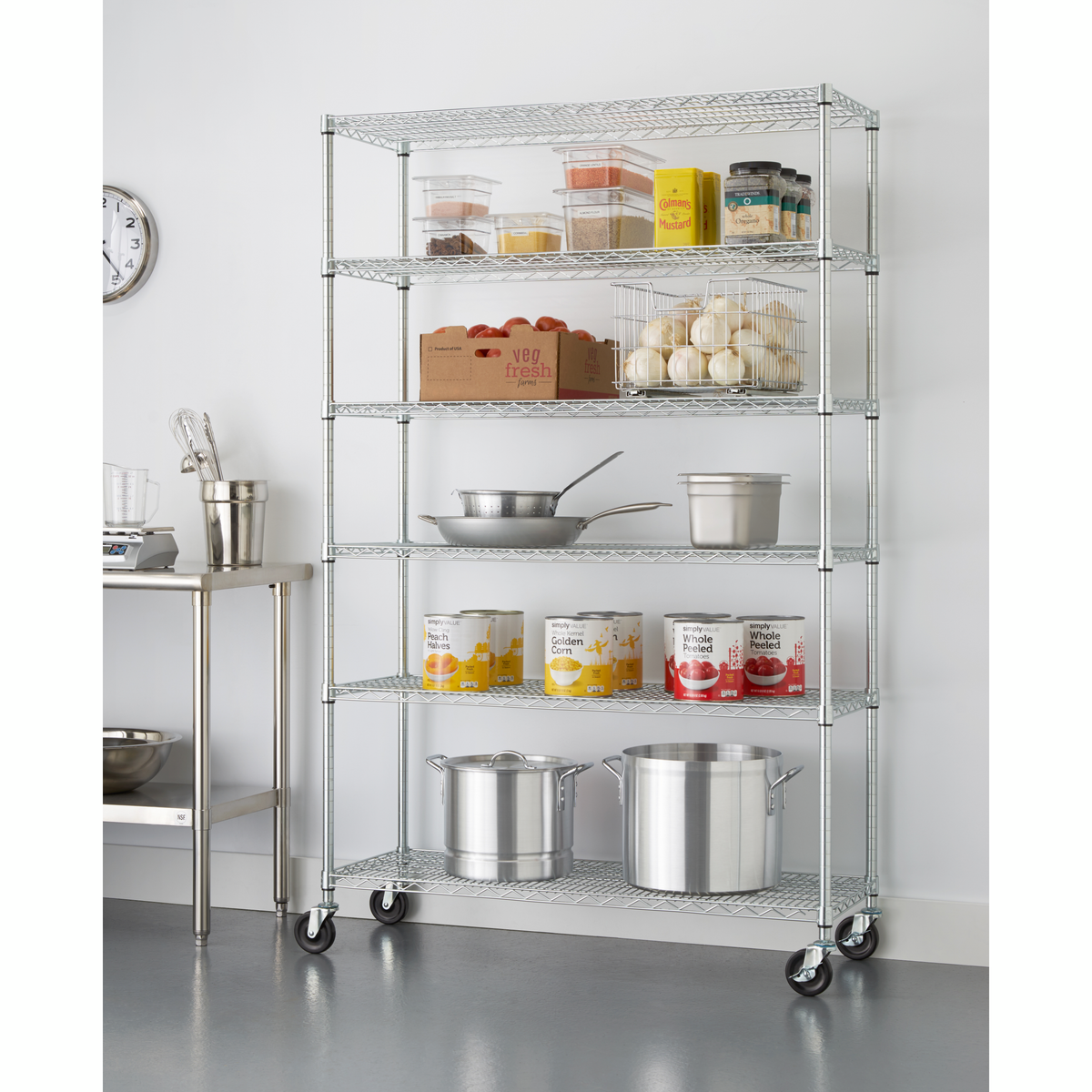 TRINITY NSF 6-Tier Wire Shelving Rack, 48" x 18" x 72" - Image 3