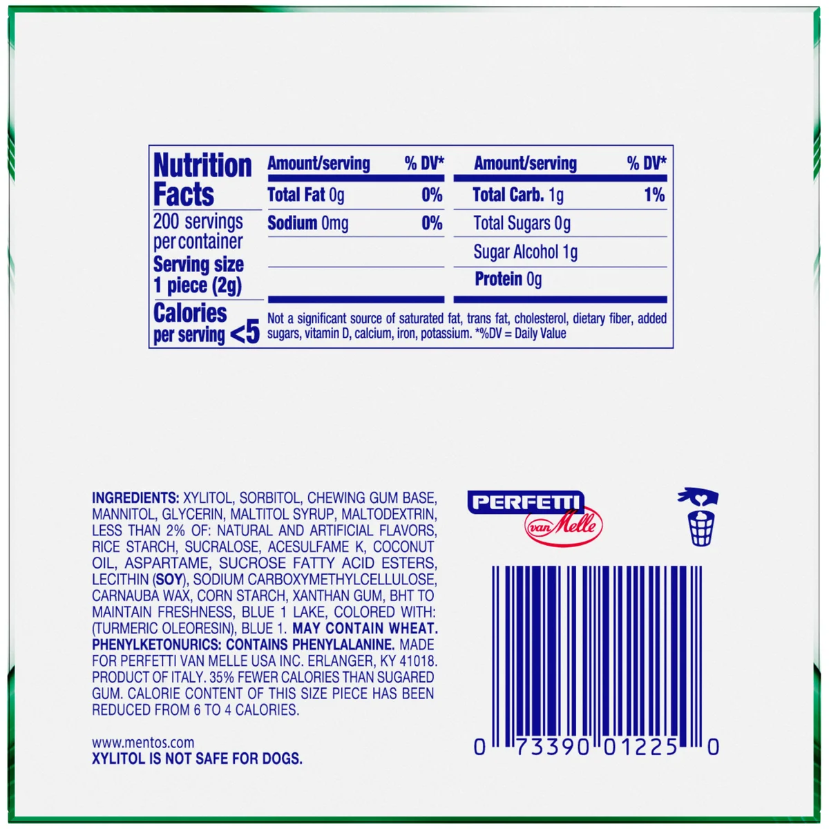 Mentos Pure Fresh Sugar Free Gum, Spearmint, 50 Pieces, 4 ct - Image 2