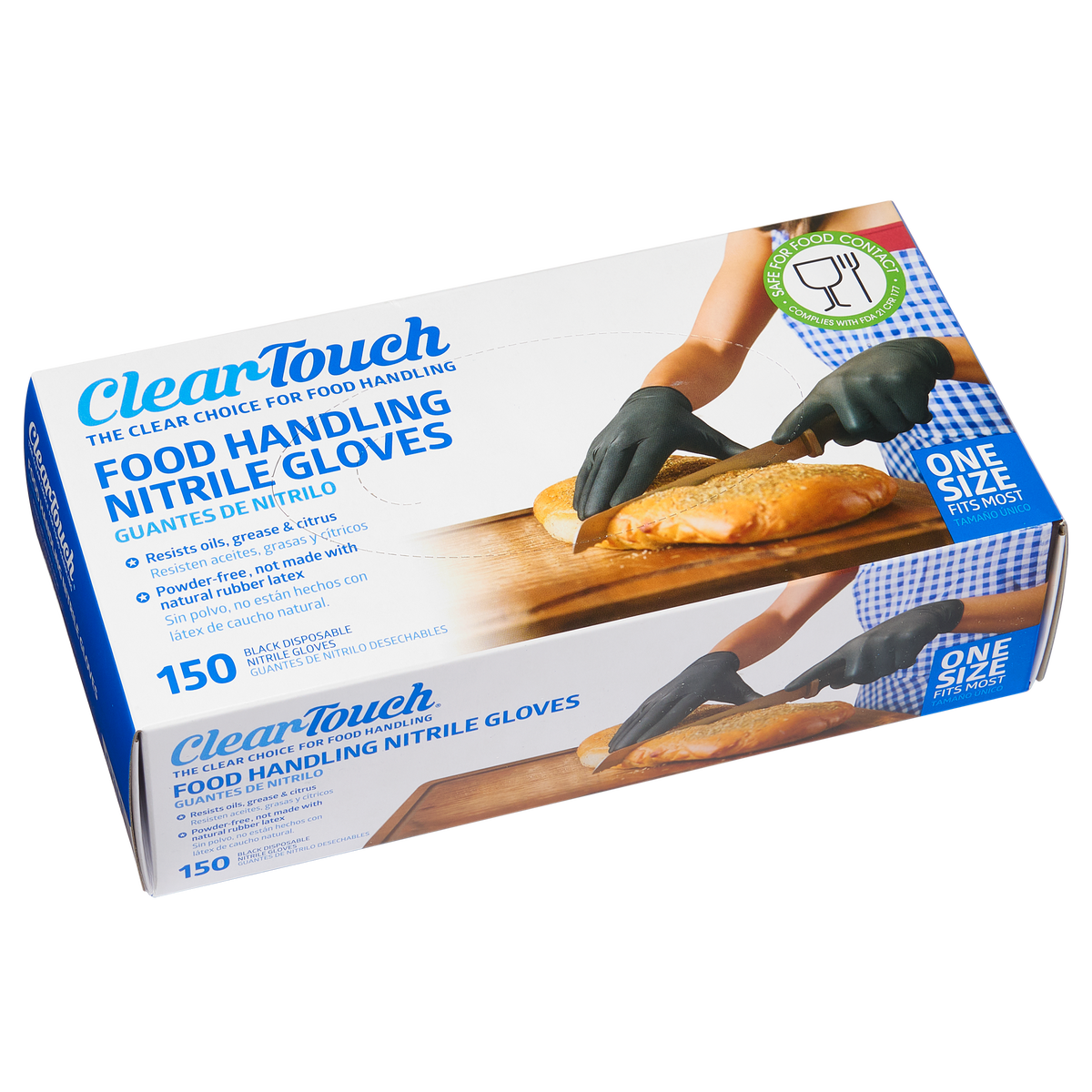 Clear-Touch Food Handling Nitrile Gloves, One Size, Black, 150 ct