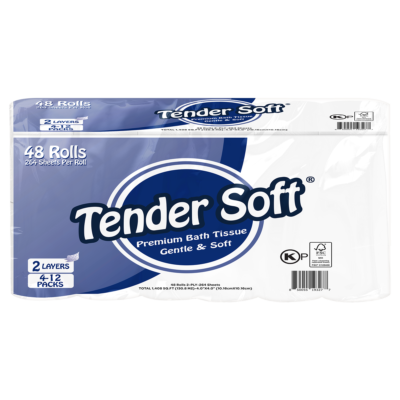 Tender Soft Premium Bath Tissue, 2-ply, 4" x 4", 264 Sheets, 48 ct