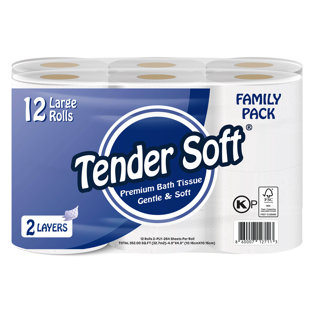 Tender Soft Premium Bath Tissue, 2-ply, 4" x 4", 264 Sheets, 48 ct - Image 2