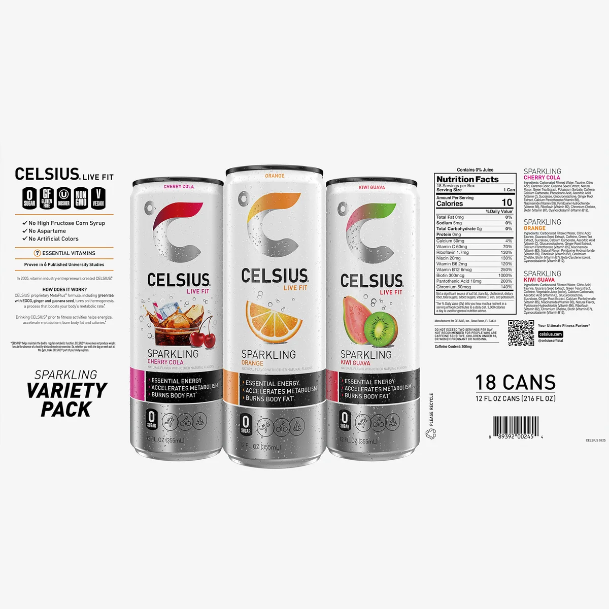 CELSIUS Live Fit Energy Drink, Variety Pack, 12 fl oz, 18 ct - Image 2