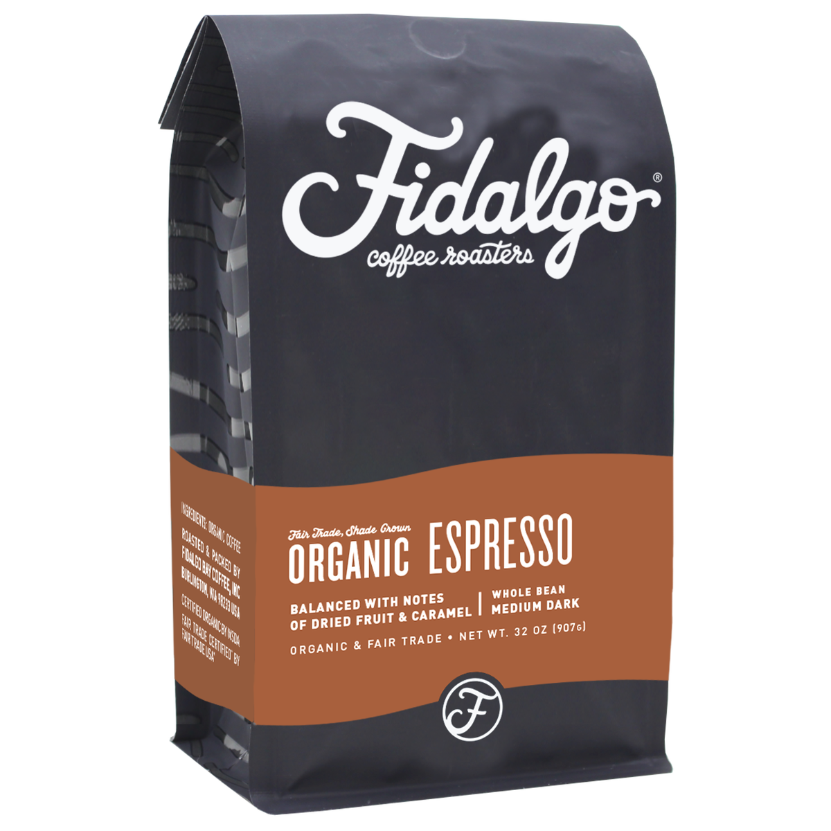 Fidalgo Coffee Roasters Organic Whole Bean Espresso, Medium Dark Roast, 2 lbs