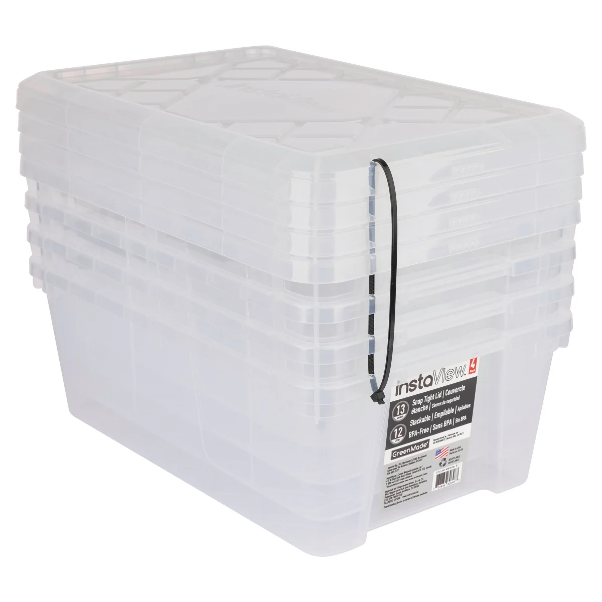 Greenmade InstaView Stackable Storage Bin, 13 Quart, Clear, 4 ct - Image 2