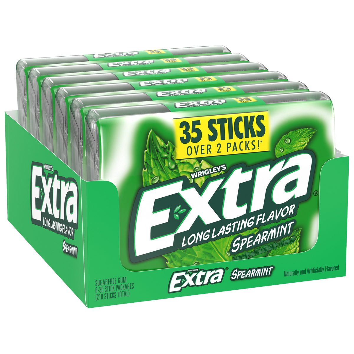 Extra Sugar Free Chewing Gum, Spearmint, Mega Pack, 35 sticks, 6 ct