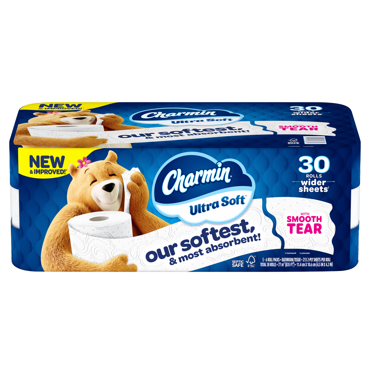 Charmin Ultra Soft Bath Tissue, 2-Ply, 4.5'' x 4.2'', 213 Sheets, 30 ct