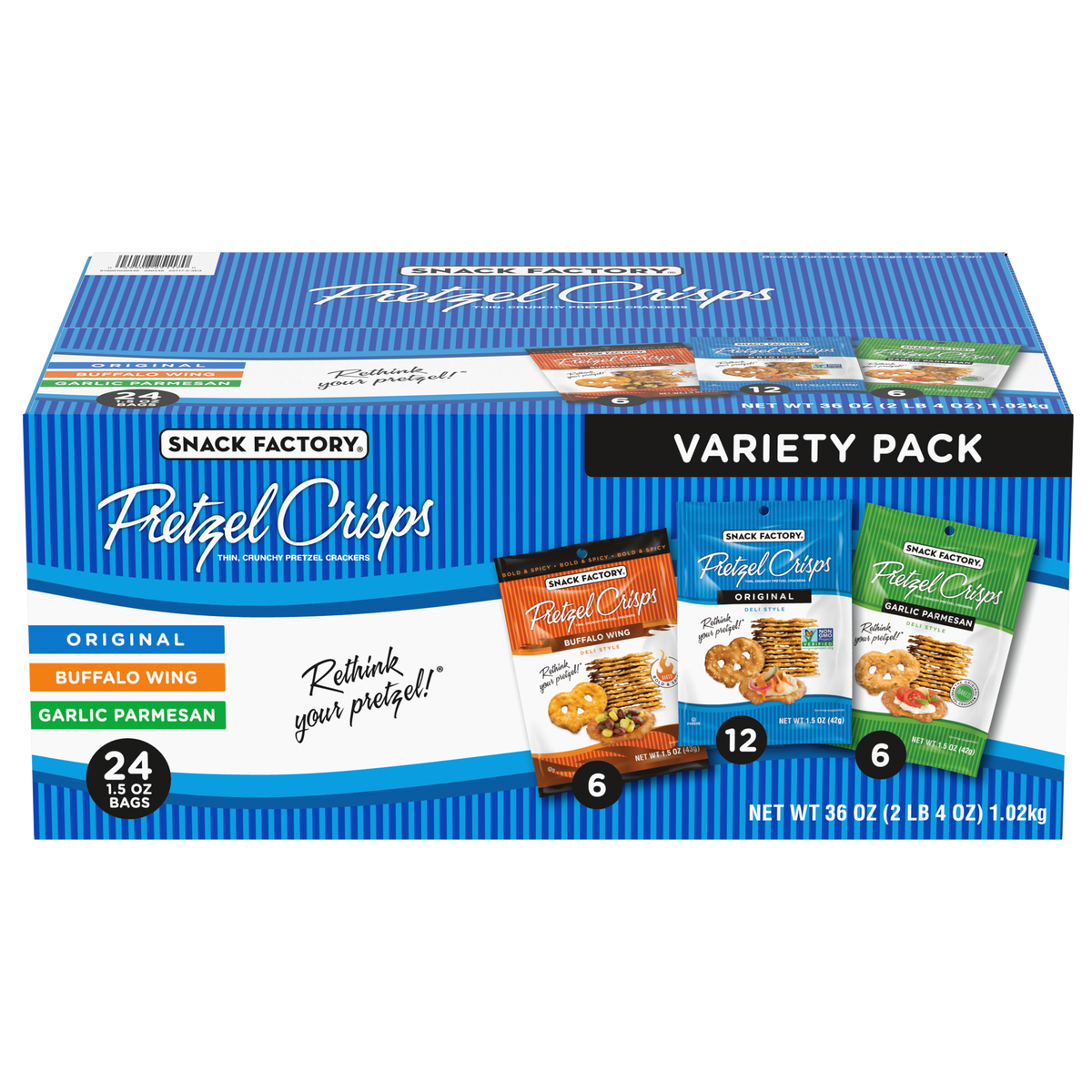 Snack Factory Pretzel Crisps, Variety Pack, 1.5 oz, 24 ct
