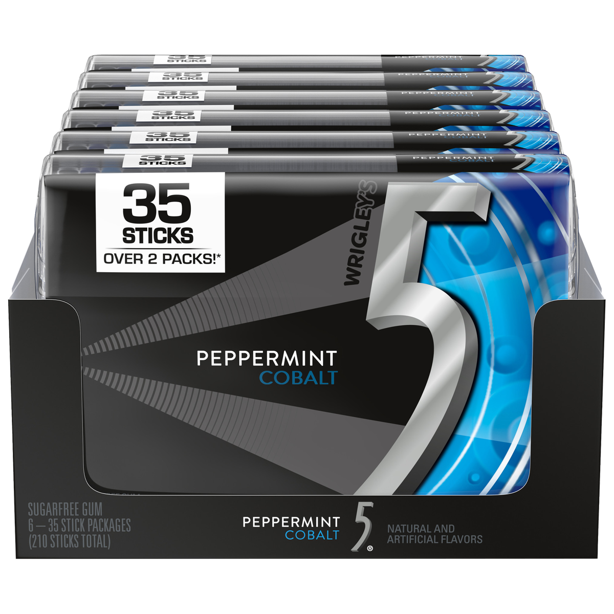 5 Gum Sugar Free Chewing Gum, Peppermint Cobalt, Mega Pack, 35 Sticks, 6 ct
