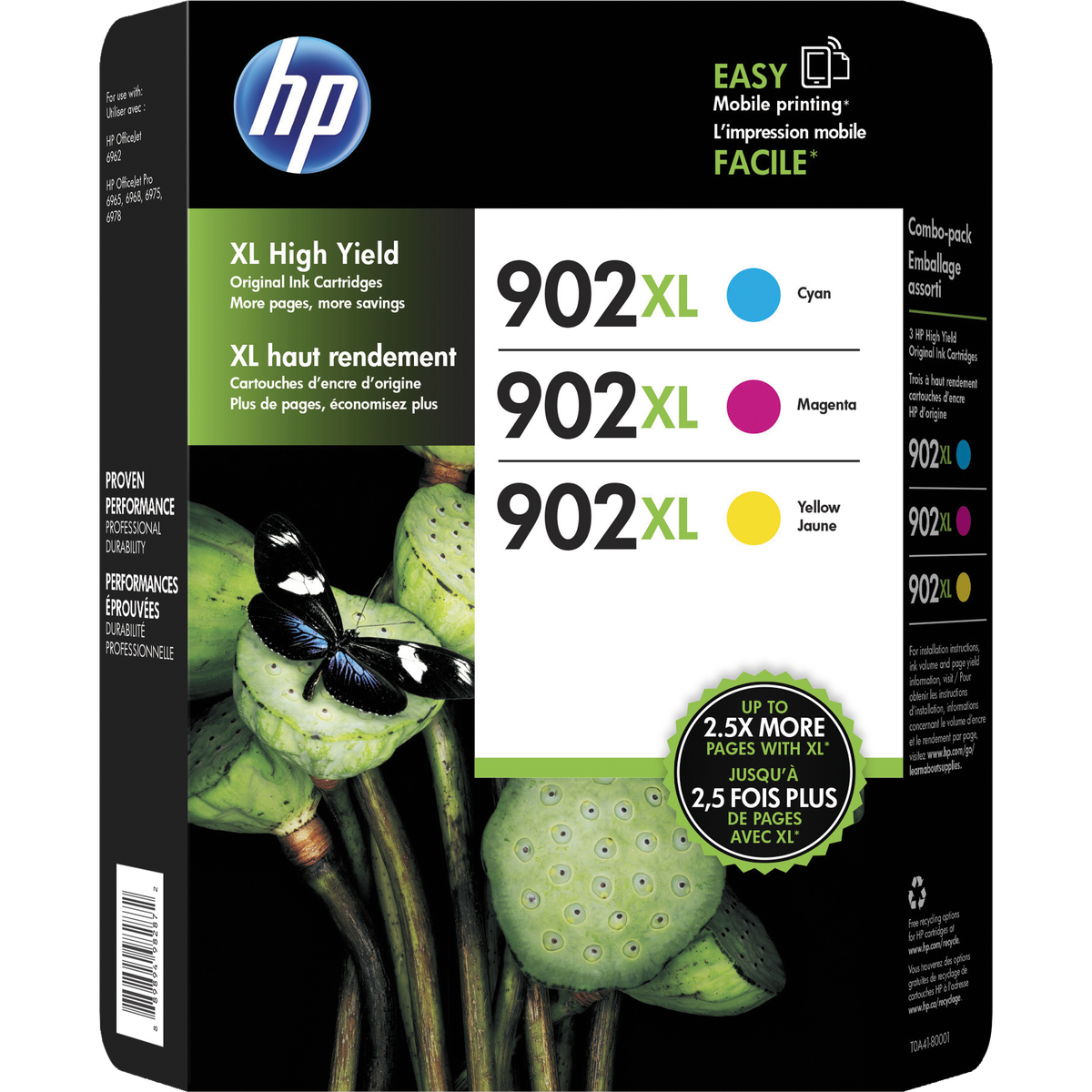 HP 902XL Ink Cartridge, High Yield, Cyan/Magenta/Yellow, 3 pk