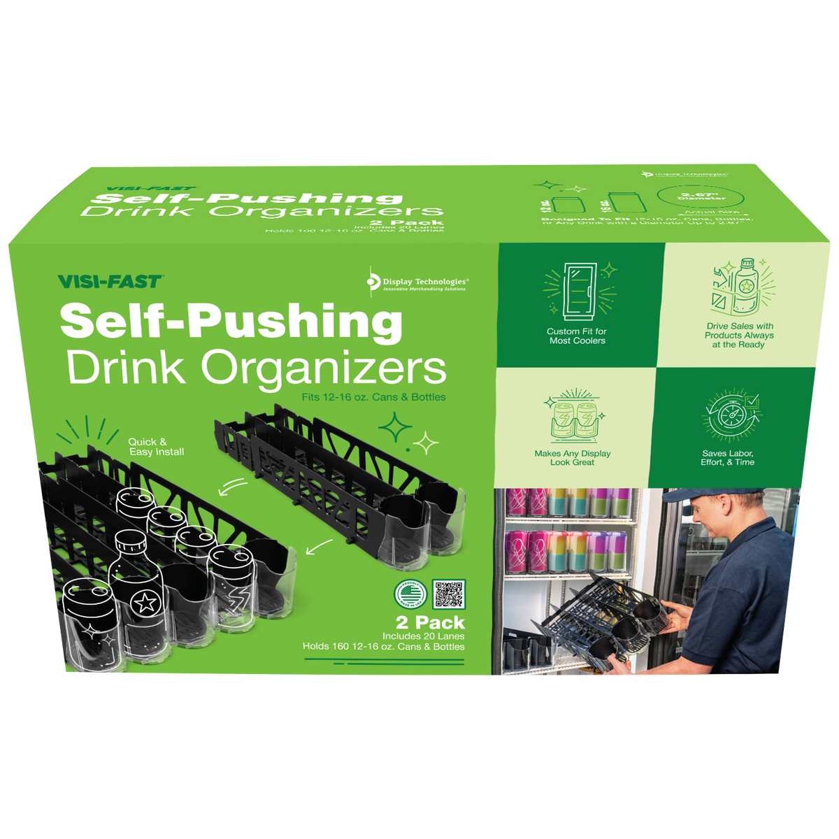 Visi-FAST Self-Pushing Drink Organizers, 12-16 oz, 2 ct