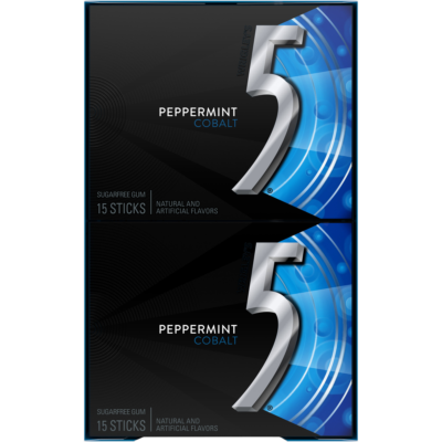 5 Gum Sugar Free Chewing Gum, Peppermint Cobalt, 15 Sticks, 10 ct