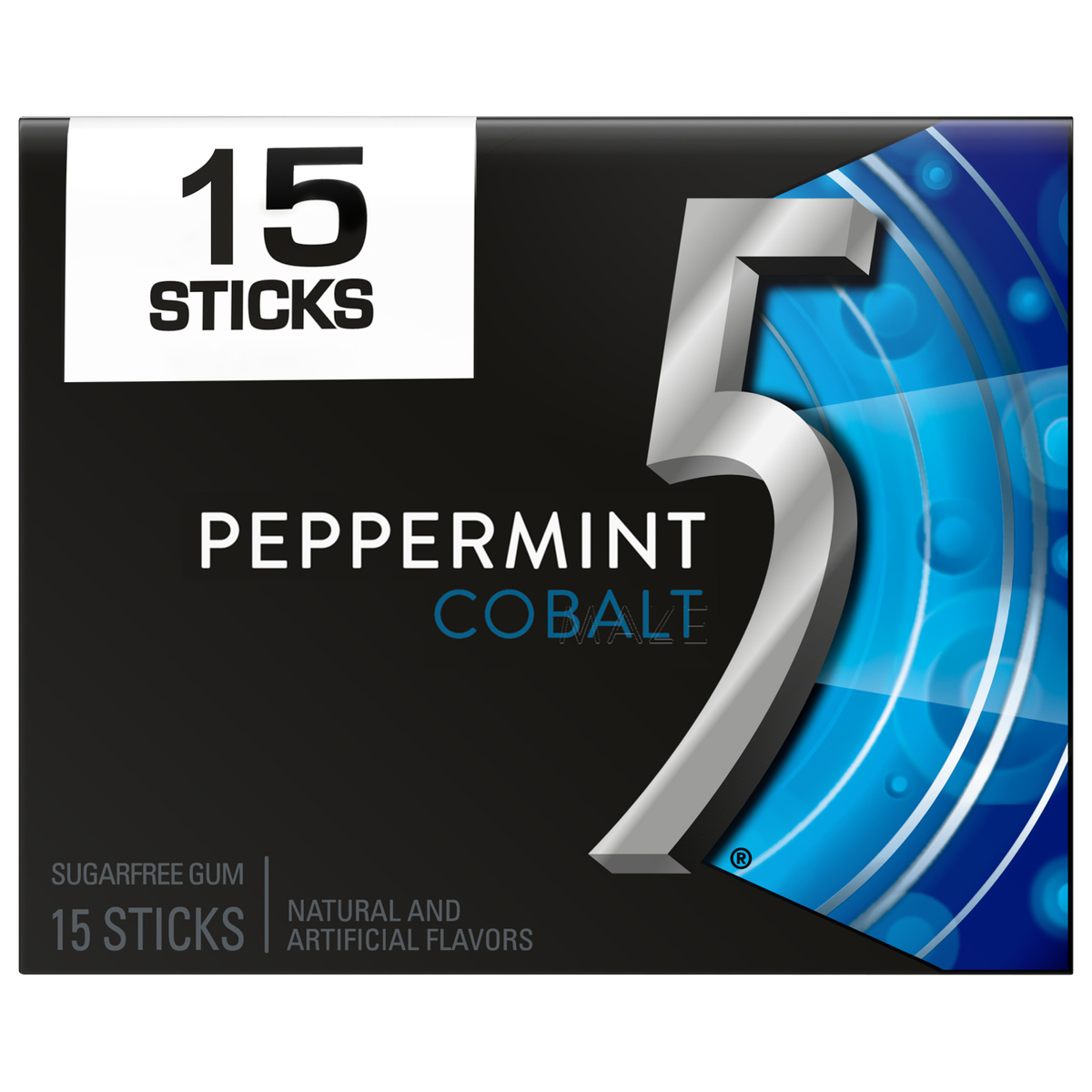 5 Gum Sugar Free Chewing Gum, Peppermint Cobalt, 15 Sticks, 10 ct - Image 2
