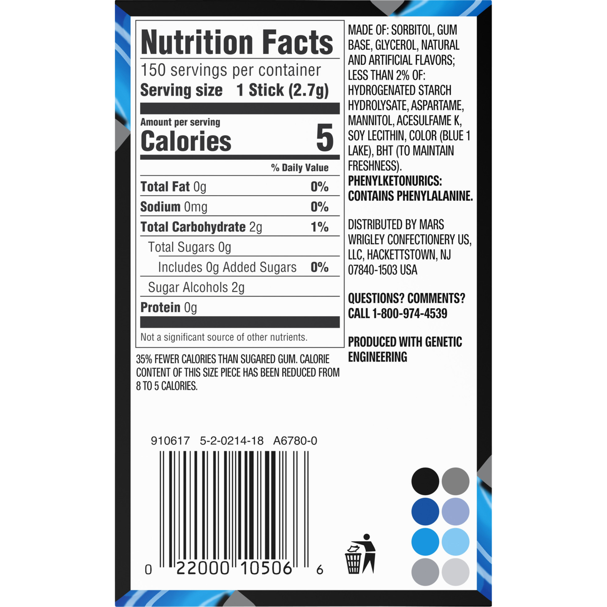 5 Gum Sugar Free Chewing Gum, Peppermint Cobalt, 15 Sticks, 10 ct - Image 3