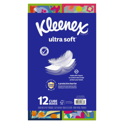 Kleenex Ultra Soft Facial Tissue, 3-Ply, Upright Box, 85 Tissues, 12 ct