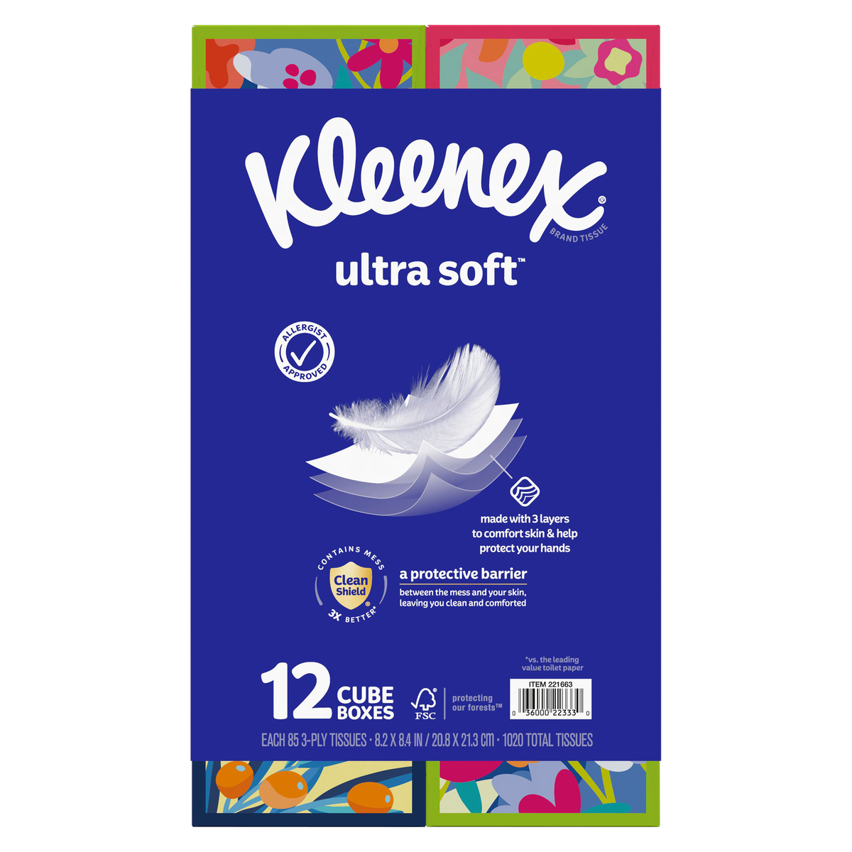 Kleenex Ultra Soft Facial Tissue, 3-Ply, Upright Box, 85 Tissues, 12 ct