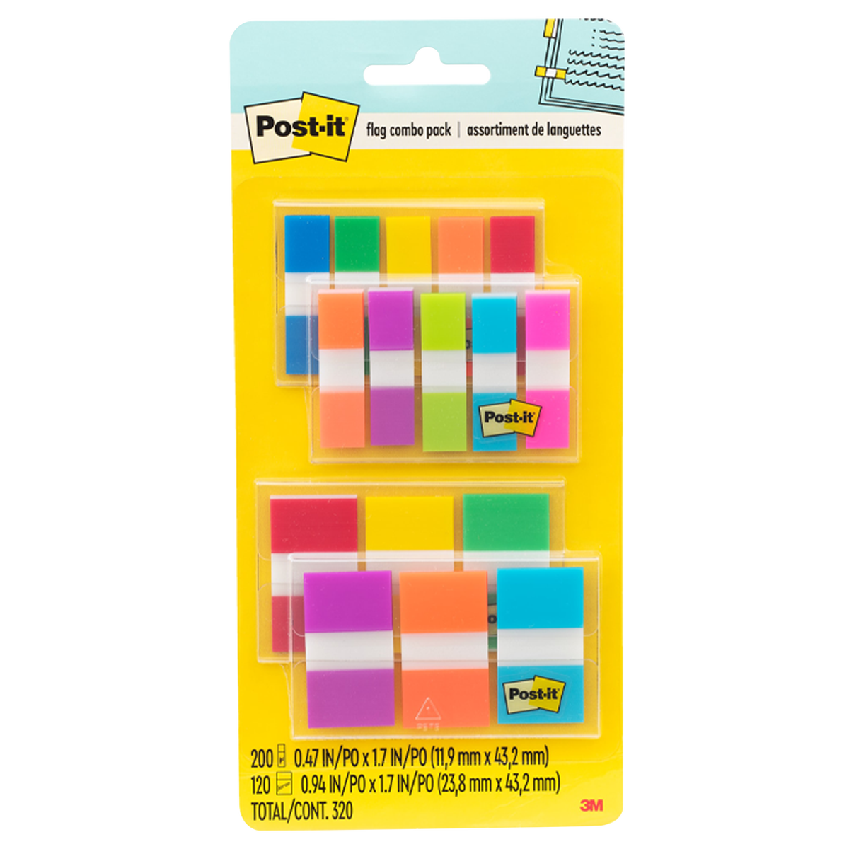 Post-it Flag Combo Pack, Assorted Sizes and Colors, 320 ct
