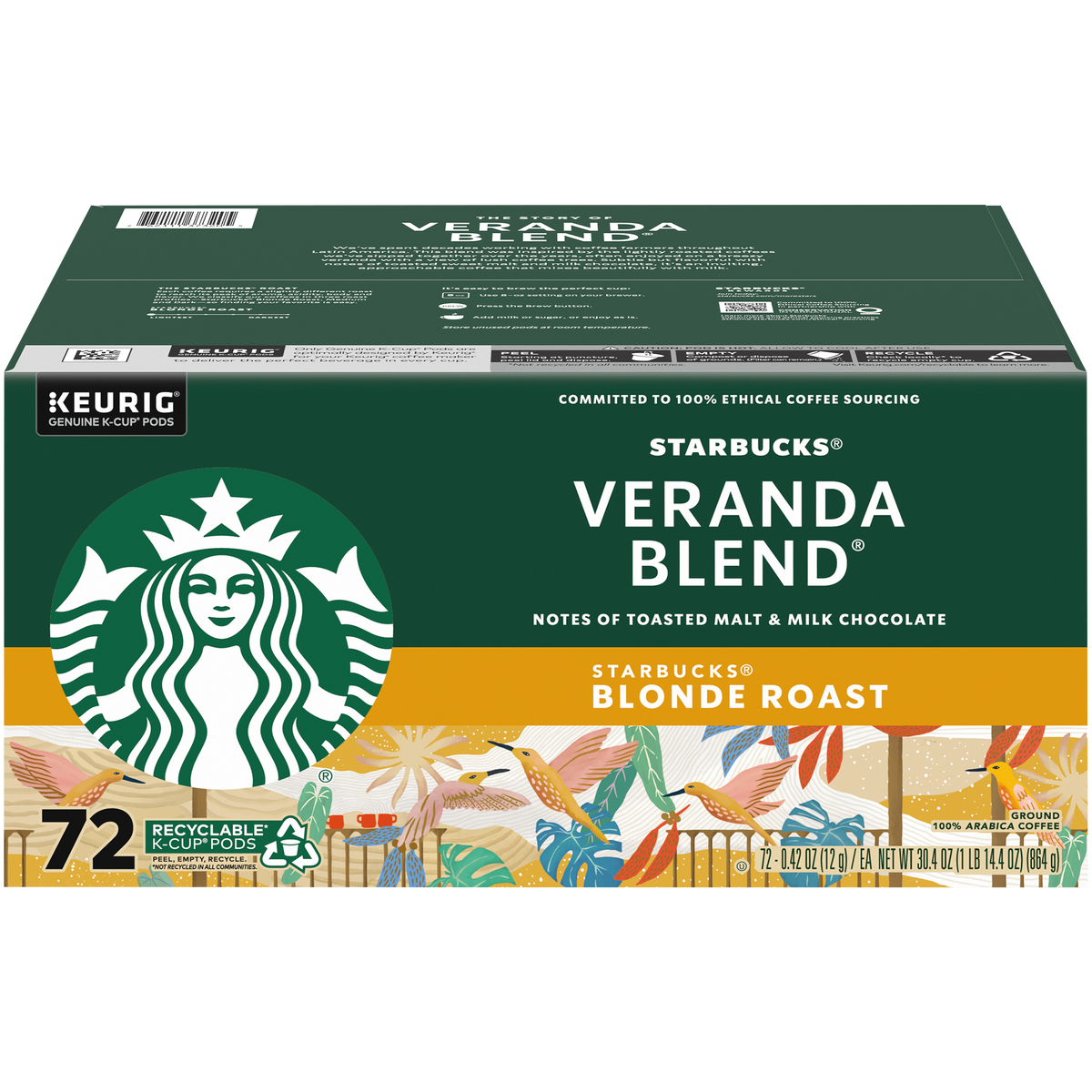 Starbucks Veranda Blend Coffee, Blonde Roast, Keurig K-Cup Pods, 72 ct