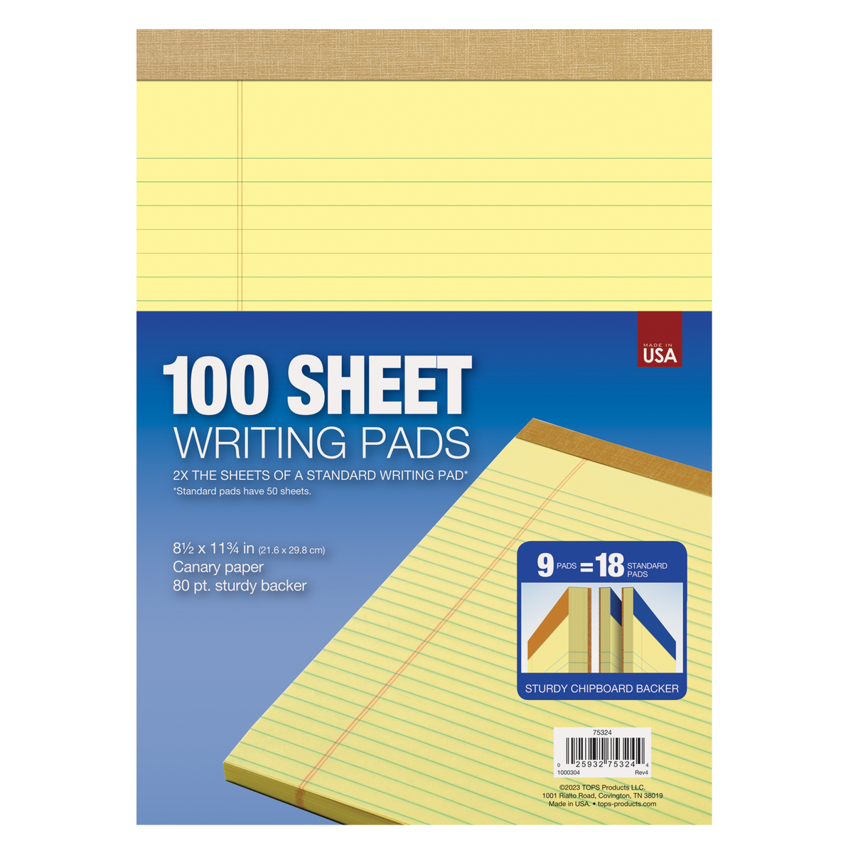TOPS Legal Notepad, Legal Ruled, Canary Yellow, 8-1/2 in x 11-3/4 in, 100 Sheets, 9 Pads