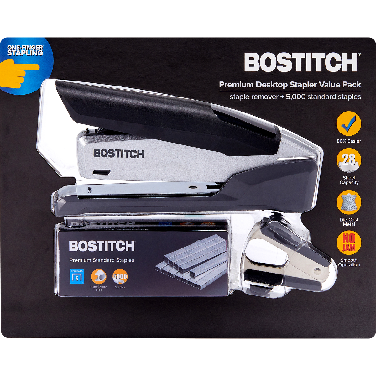 Bostitch Premium Desktop Stapler Value Pack, 28 Sheets, Black/Gray - Image 2
