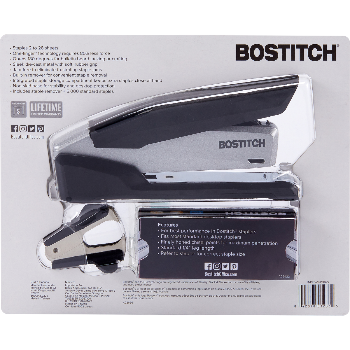 Bostitch Premium Desktop Stapler Value Pack, 28 Sheets, Black/Gray - Image 3