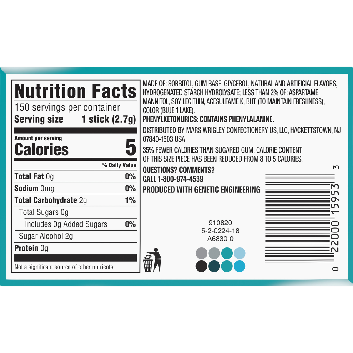 Extra Sugar Free Chewing Gum, Polar Ice, Slim Pack, 15 Sticks, 10 ct - Image 3