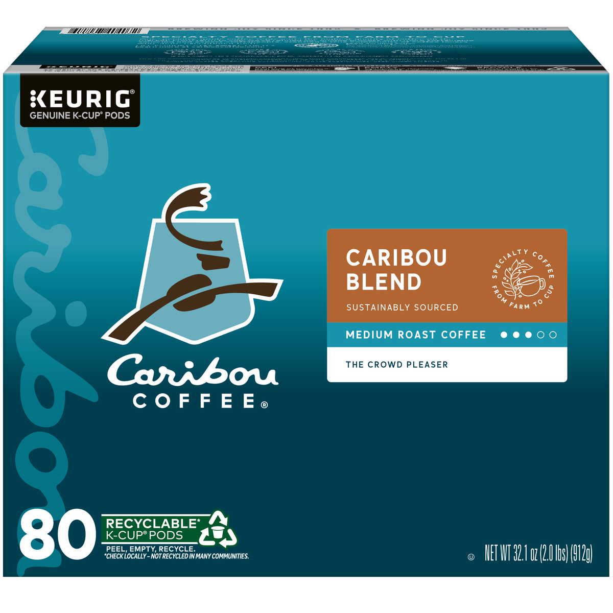 Caribou Coffee Caribou Blend, Medium Roast, Keurig K-Cup Pods, 80 ct