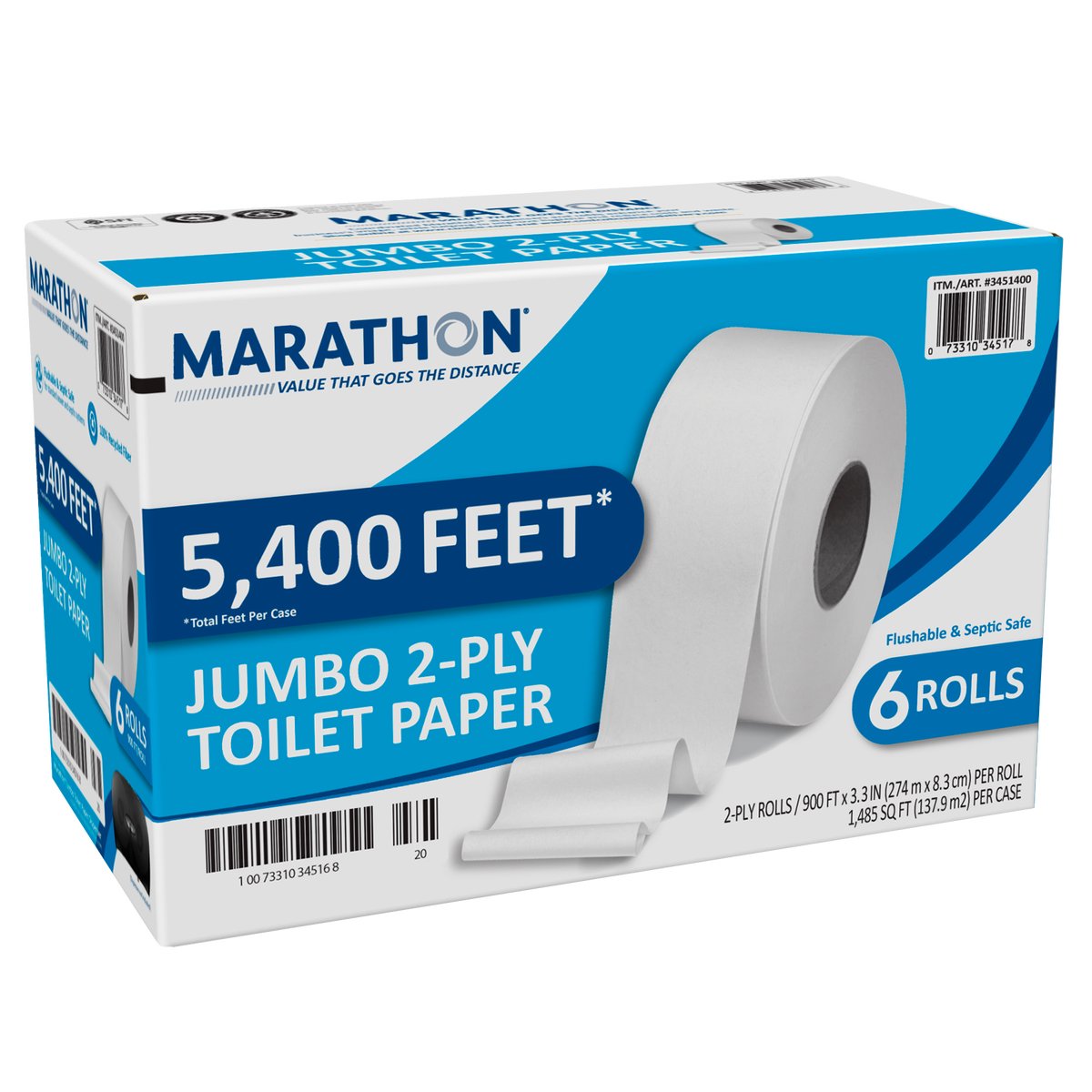Marathon Bath Tissue, Jumbo Roll, 2-Ply, 3.3" x 900', 6 ct