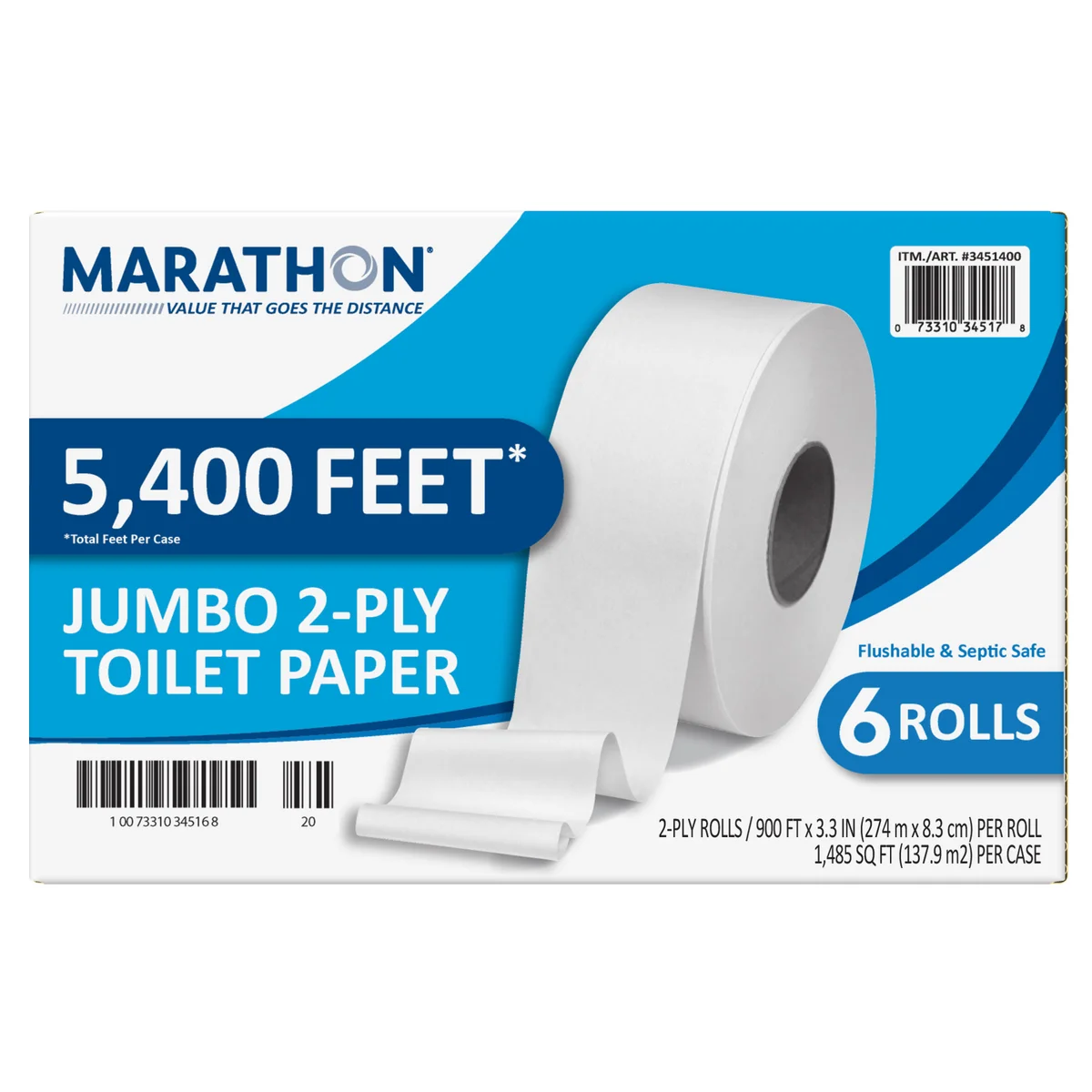 Marathon Bath Tissue, Jumbo Roll, 2-Ply, 3.3" x 900', 6 ct - Image 3