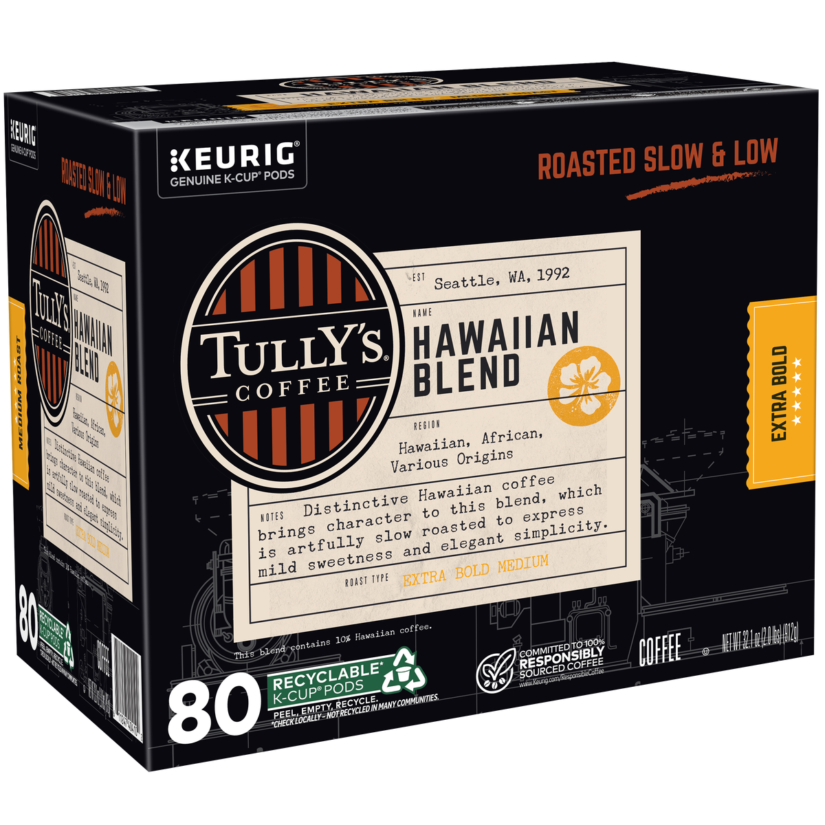 Tully's Hawaiian Blend Coffee, Extra Bold Medium Roast, Keurig K-Cup Pods, 80 ct - Image 3