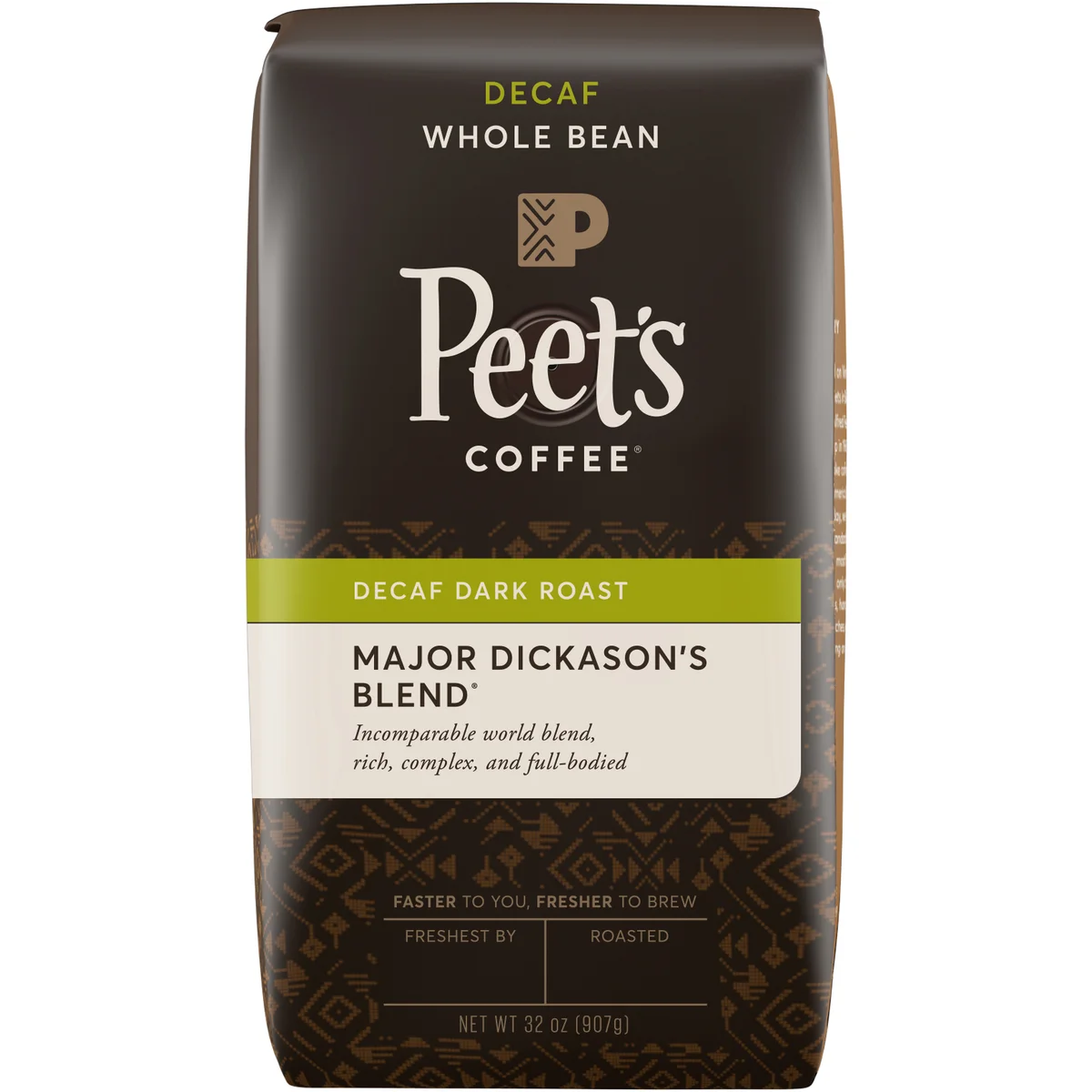 Peet's Coffee Decaf Major Dickason's Blend Whole Bean Coffee, Dark Roast, 2 lbs
