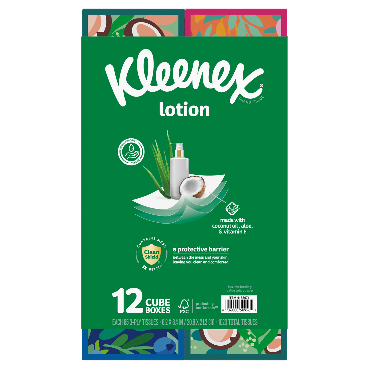 Kleenex Soothing Lotion Facial Tissue, 3-Ply, Upright Box, 85 Tissues, 12 ct