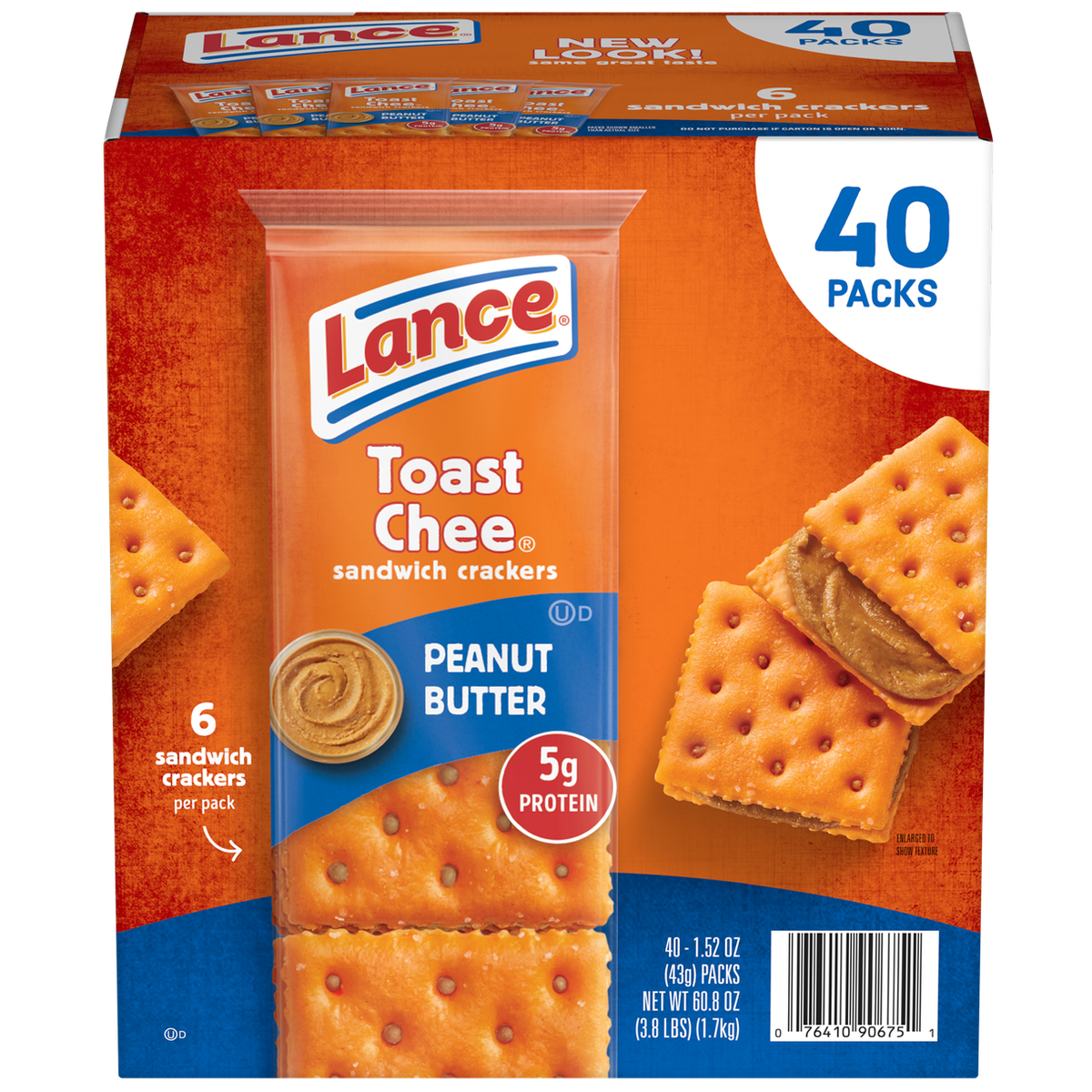 Lance ToastChee Sandwich Crackers, Peanut Butter, 1.5 oz, 40 ct